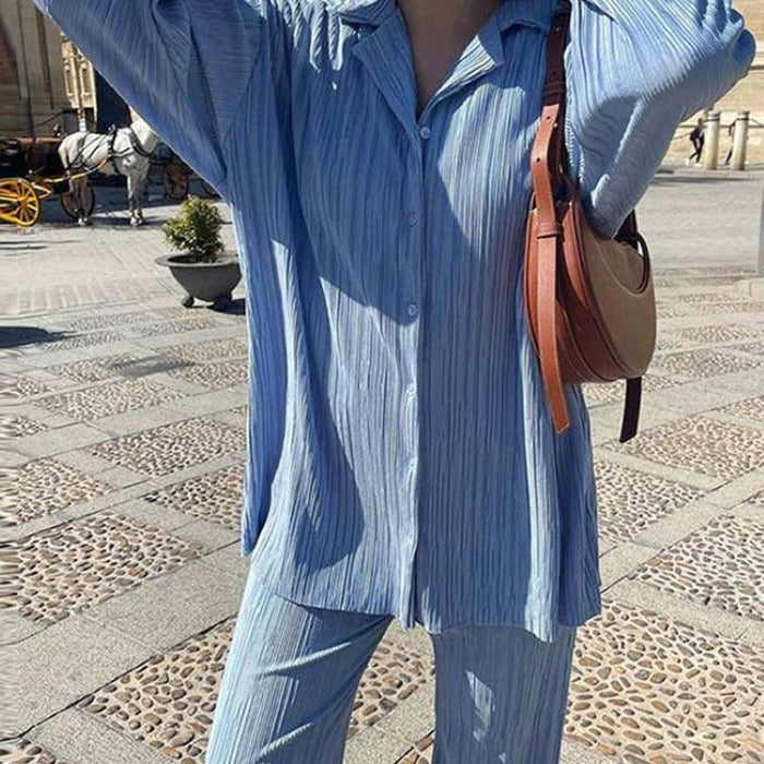 Casual Shirt Pleated Pants Suit