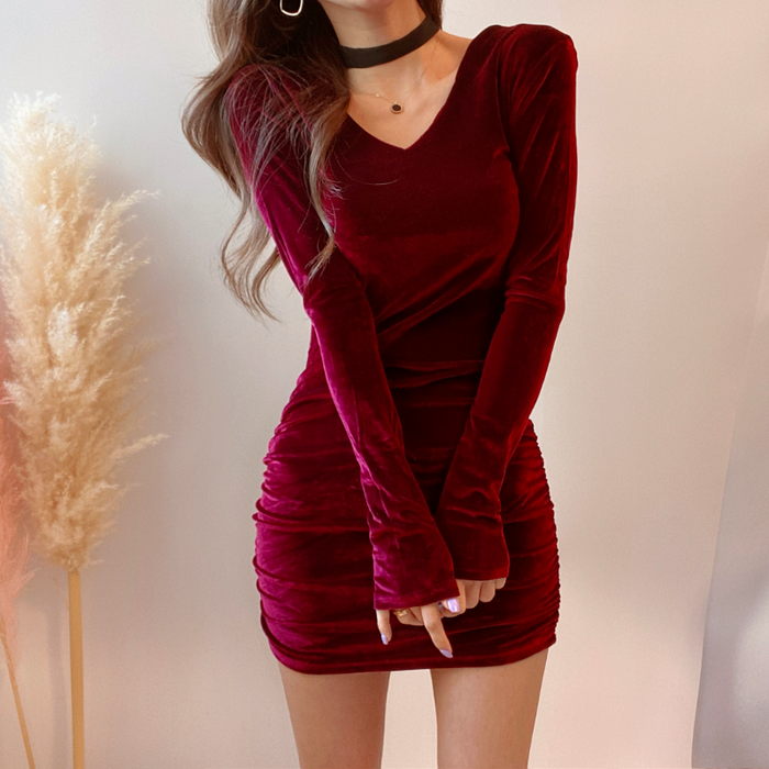 The Long Sleeve Velvet Bodycon Dress