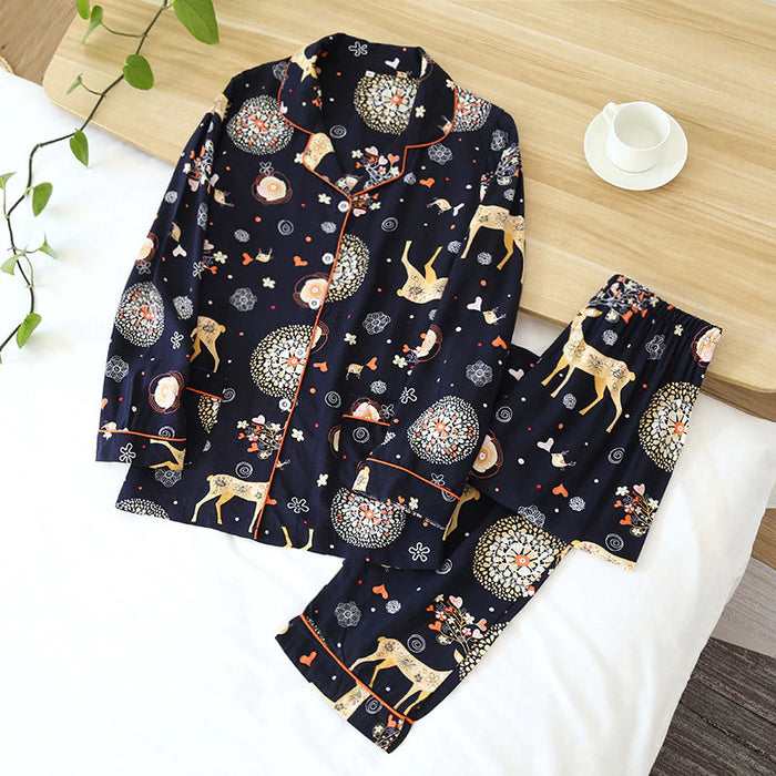 Long Sleeved Trousers Ladies Pajamas Suit