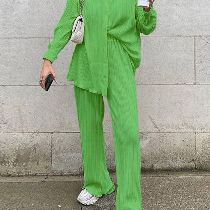 Elegant Casual Shirt Pleated Pants Suit