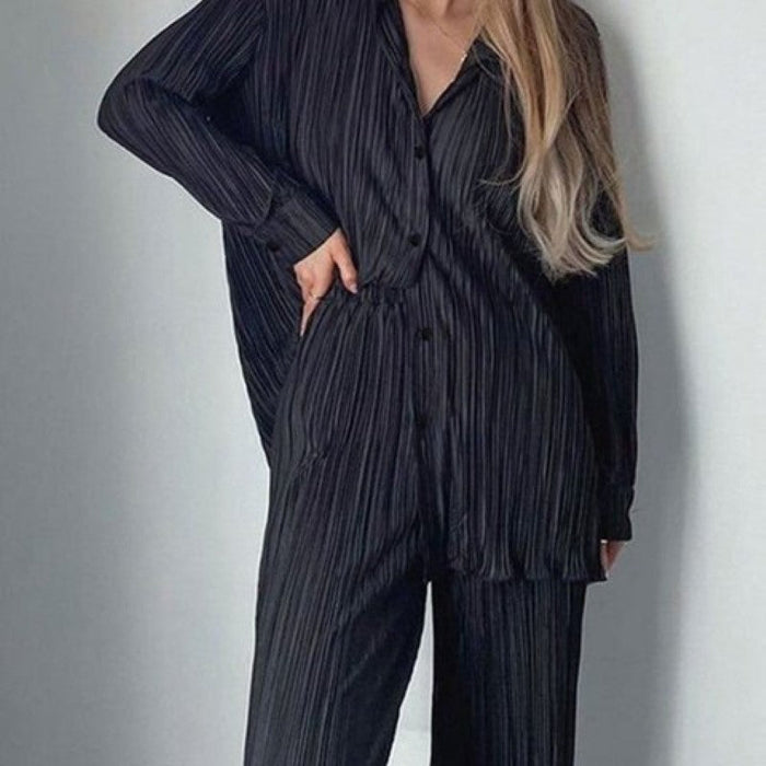 Elegant Casual Shirt Pleated Pants Suit