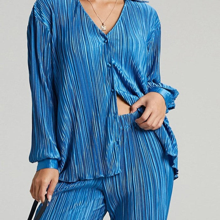 Casual Shirt Pleated Pants Suit