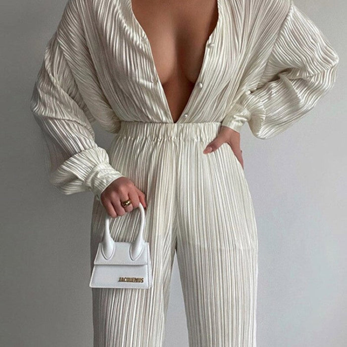 Casual Shirt Pleated Pants Suit