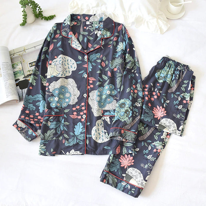 Long Sleeved Trousers Ladies Pajamas Suit