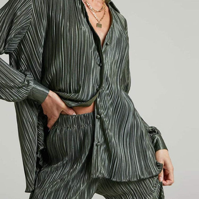 Casual Shirt Pleated Pants Suit