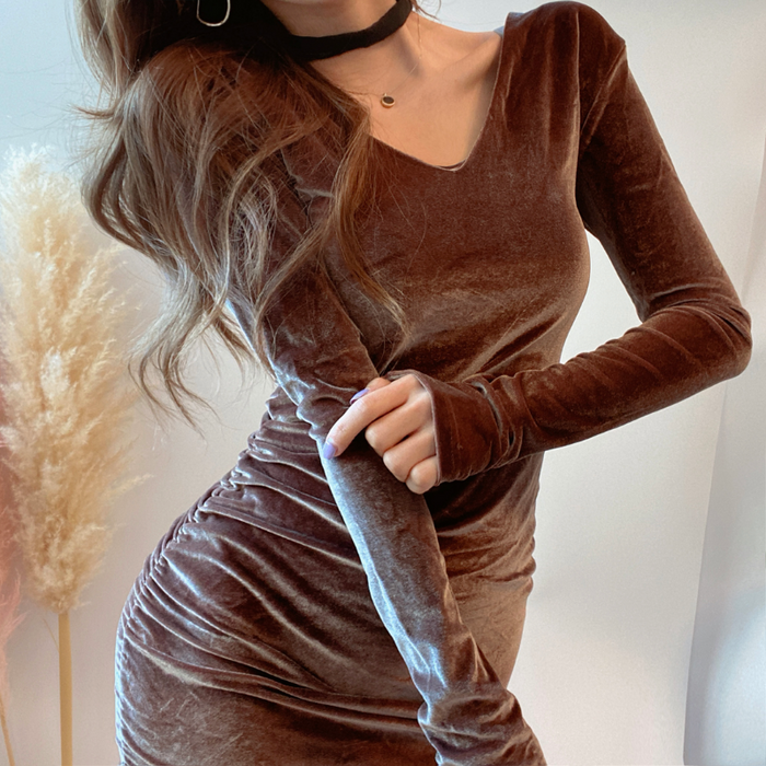 The Long Sleeve Velvet Bodycon Dress