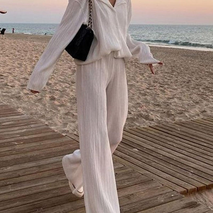 Casual Shirt Pleated Pants Suit