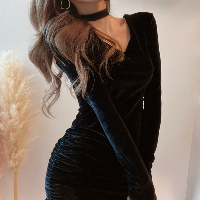 The Long Sleeve Velvet Bodycon Dress