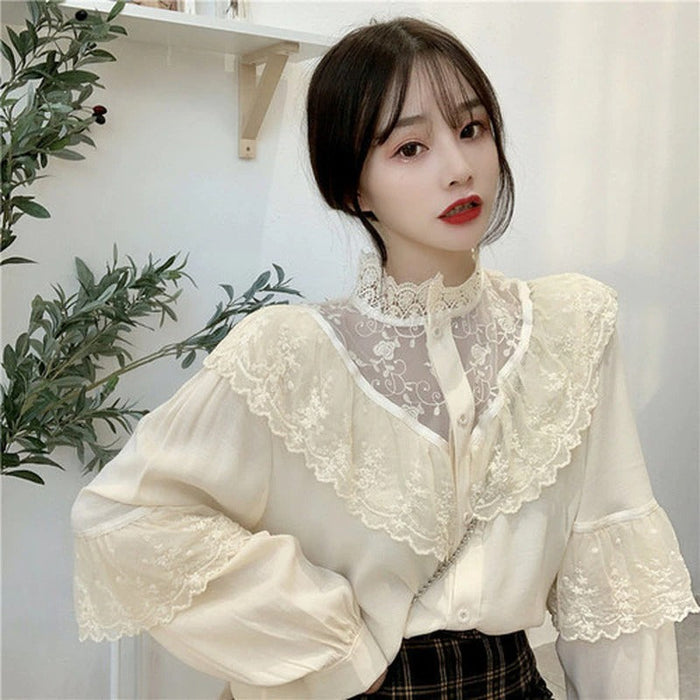 The Korean Lace Up Raffled Blouse