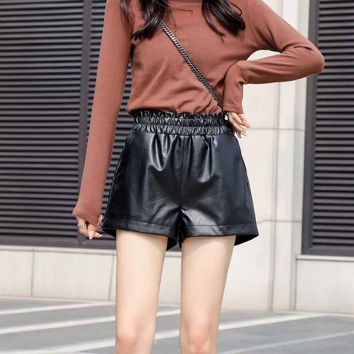 The Thin Autumn High Waist Leather Shorts