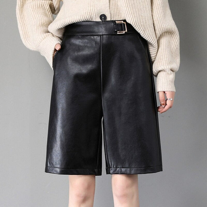 The Casual Wide Leg Leather Shorts