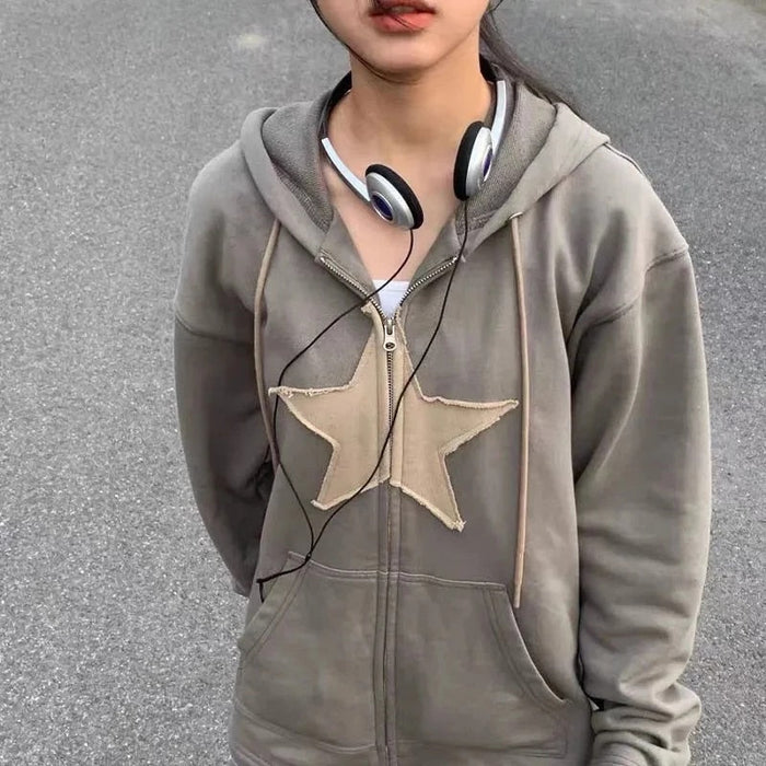 Star Patch Cotton Loose Sweatshirt