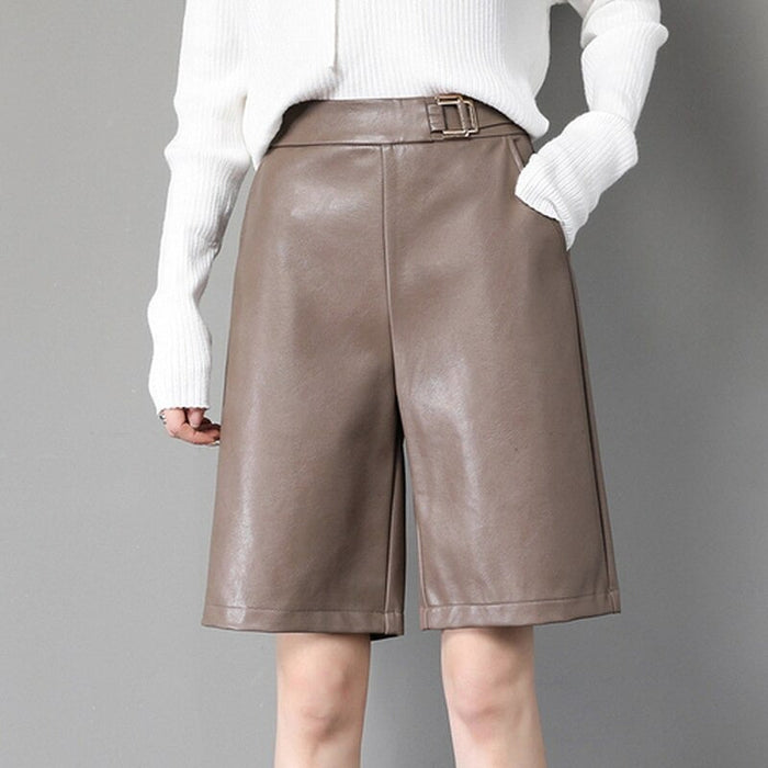 The Casual Wide Leg Leather Shorts