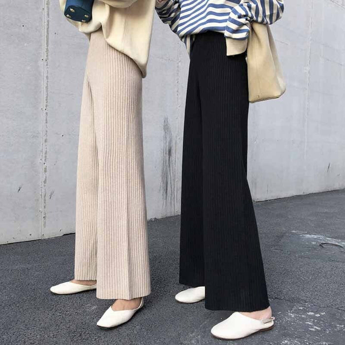 The Elastic Waist Striped Wide Bottom Pants