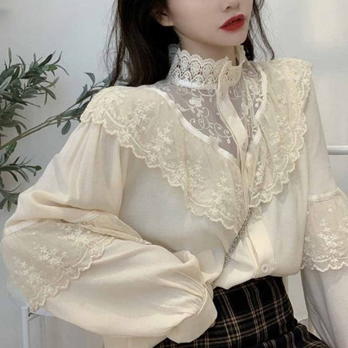 The Korean Lace Up Raffled Blouse