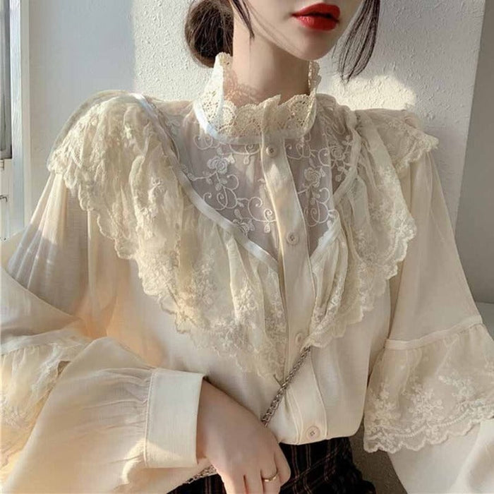 The Korean Lace Up Raffled Blouse