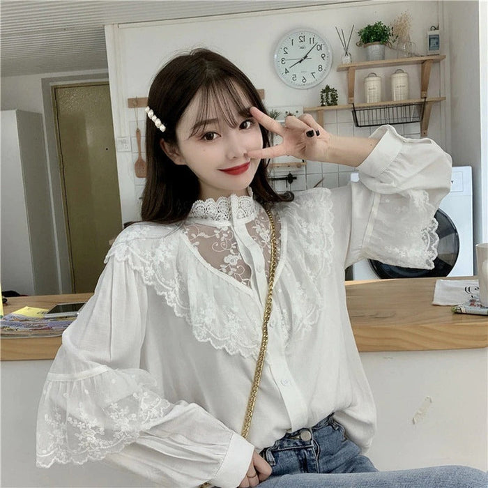 The Korean Lace Up Raffled Blouse