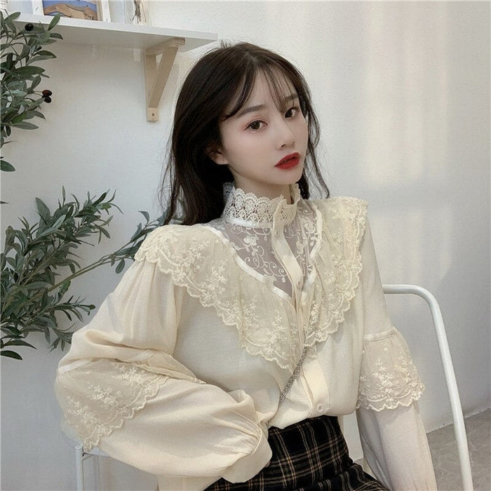 The Korean Lace Up Raffled Blouse