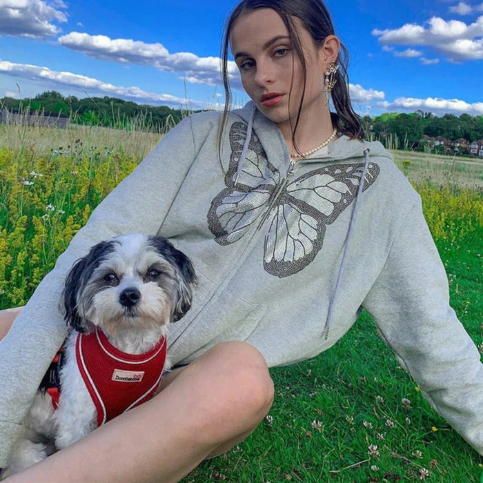 Butterfly Print Zip Up Hoodies