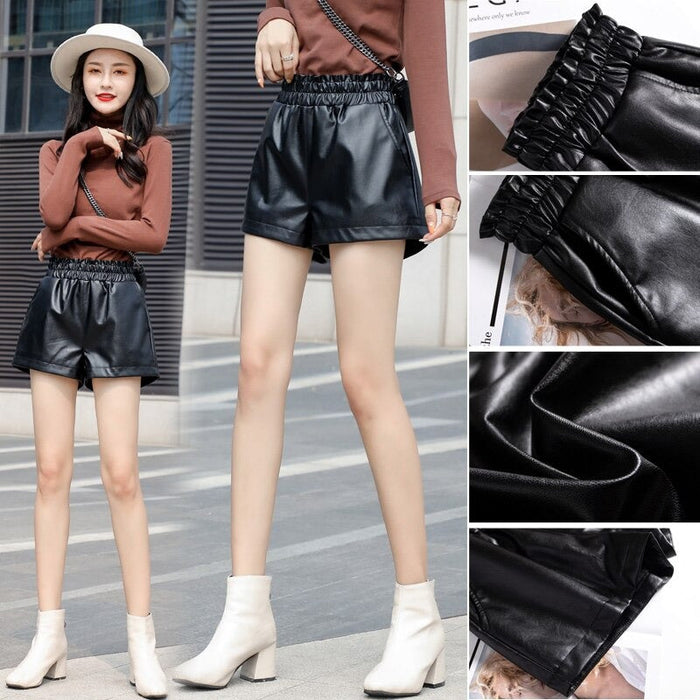 The Thin Autumn High Waist Leather Shorts