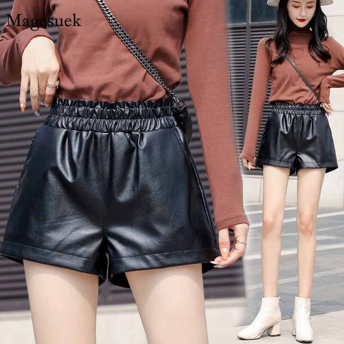 The Thin Autumn High Waist Leather Shorts