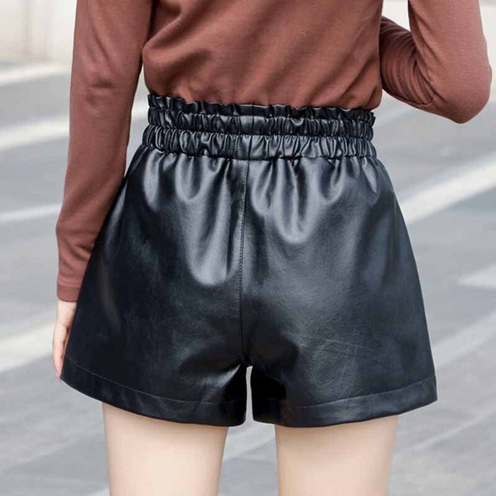 The Thin Autumn High Waist Leather Shorts